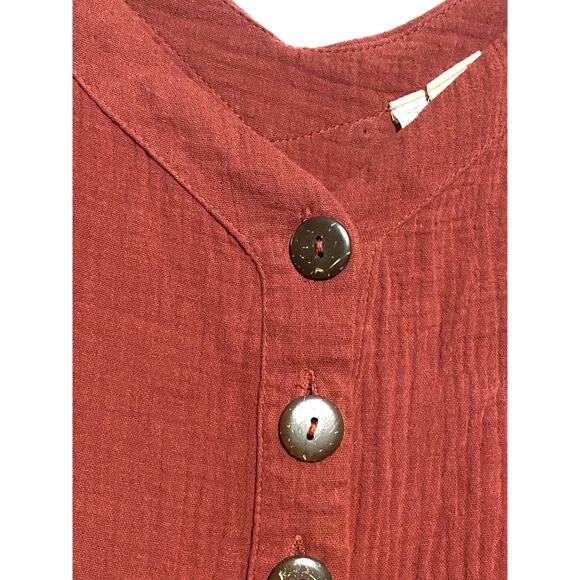 Sky And Sparrow Button Front Rust Midi Dress Crinkle Gauze L Boho Feminine Flowy - Picture 8 of 12